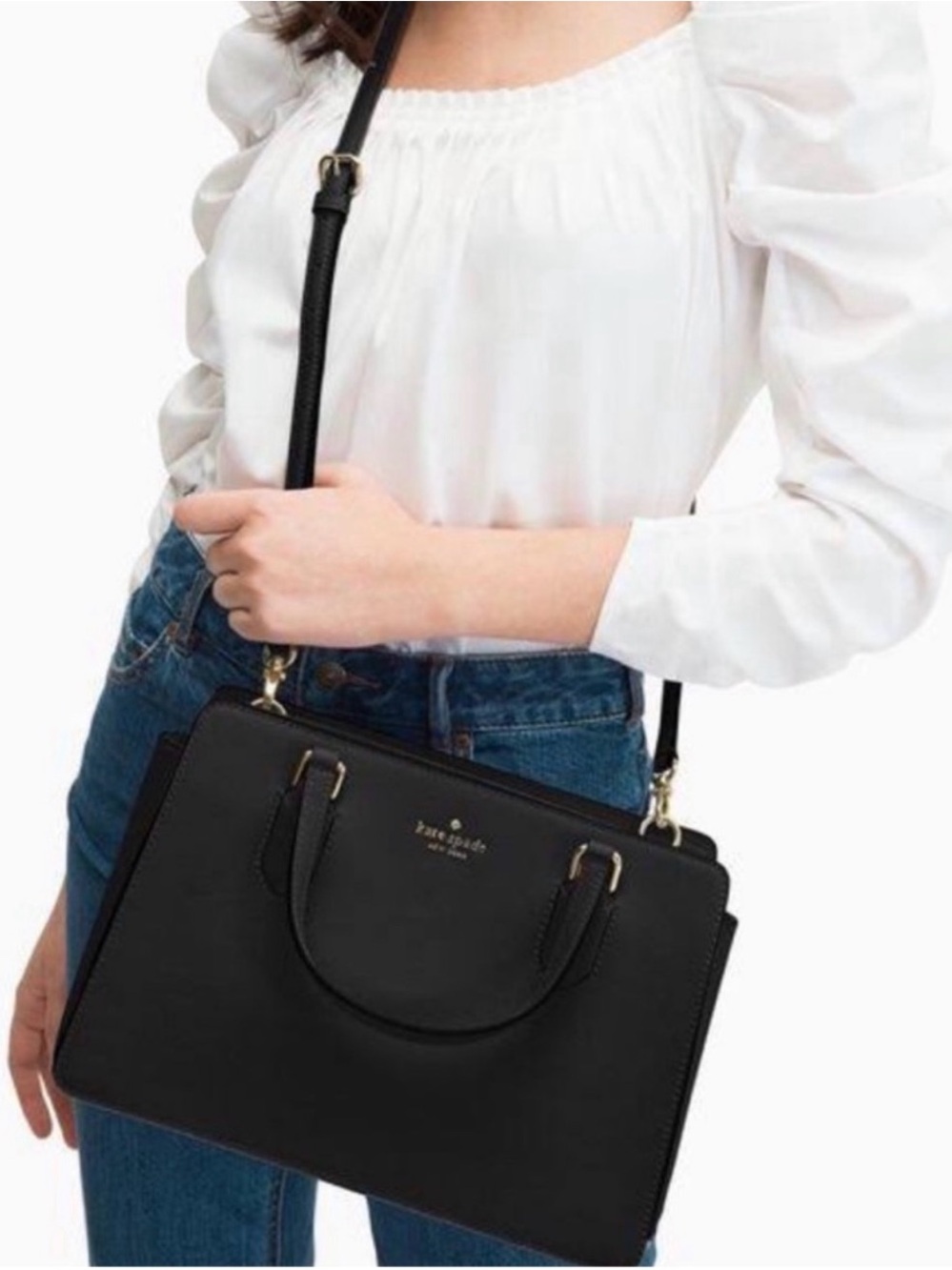 kate spade Black Leather Crossbody Satchel with Gold Hardware